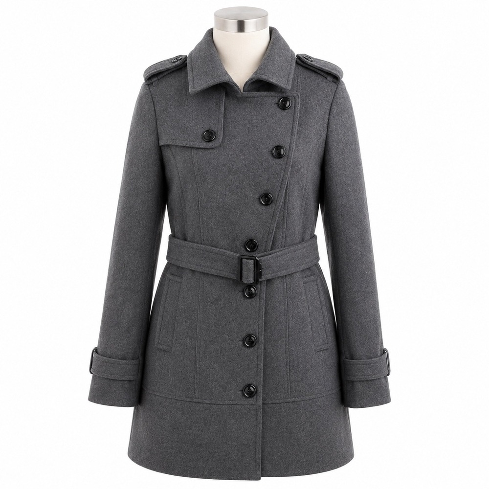 Banana Republic Belted Military Coat Quiet Luxury Womens 2 Gray NWT Longline